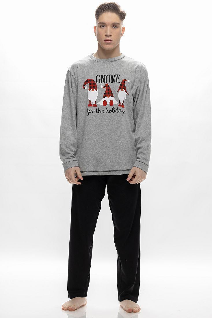 ΑΝΤΡΙΚΗ ΜΑΚΡΙΑ ΒΑΜΒΑΚΕΡΗ ΠΙΤΖΑΜΑ ΜΕ ΧΡΙΣΤΟΥΓΕΝΝΙΑΤΙΚΟ ΤΥΠΩΜΑ "GNOME FOR THE HOLIDAYS"