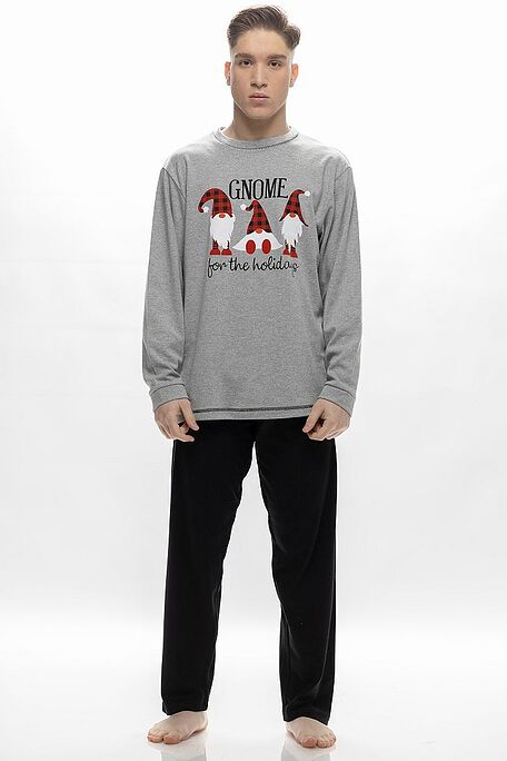 MAN LONG COTTON PYJAMAS WITH CHRISTMAS PRINT "GNOME FOR THE HOLYDAYS"