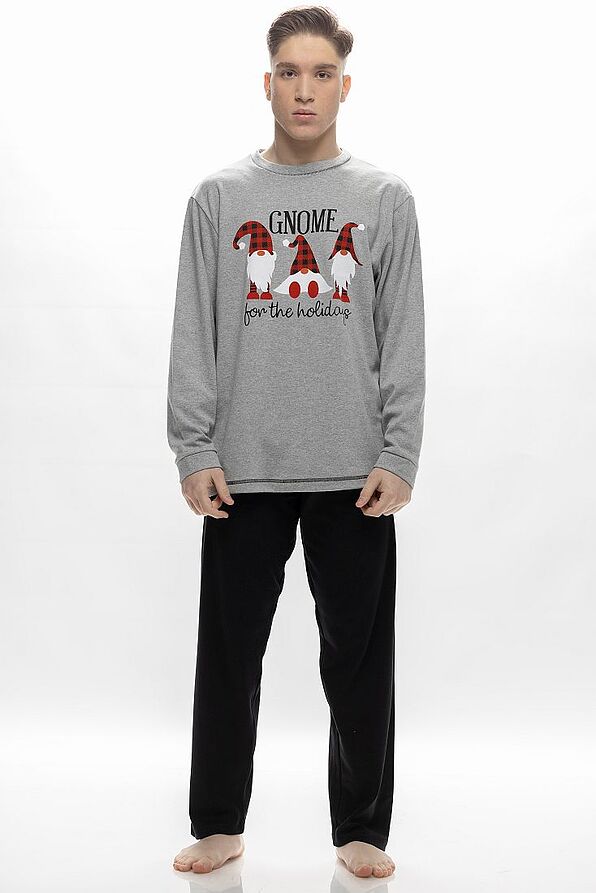 MAN LONG COTTON PYJAMAS WITH CHRISTMAS PRINT "GNOME FOR THE HOLYDAYS"