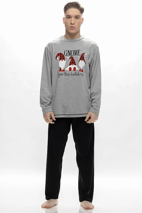 ΑΝΤΡΙΚΗ ΜΑΚΡΙΑ ΒΑΜΒΑΚΕΡΗ ΠΙΤΖΑΜΑ ΜΕ ΧΡΙΣΤΟΥΓΕΝΝΙΑΤΙΚΟ ΤΥΠΩΜΑ "GNOME FOR THE HOLIDAYS"