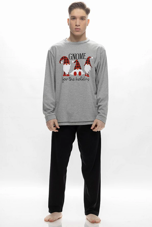 ΑΝΤΡΙΚΗ ΜΑΚΡΙΑ ΒΑΜΒΑΚΕΡΗ ΠΙΤΖΑΜΑ ΜΕ ΧΡΙΣΤΟΥΓΕΝΝΙΑΤΙΚΟ ΤΥΠΩΜΑ "GNOME FOR THE HOLIDAYS"