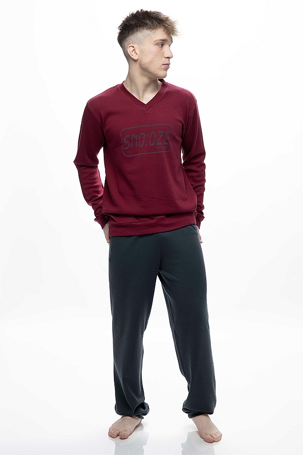 MAN LONG COTTON PYJAMAS WITH SNOOZE PRINT AND CUFFED LEG PANTS