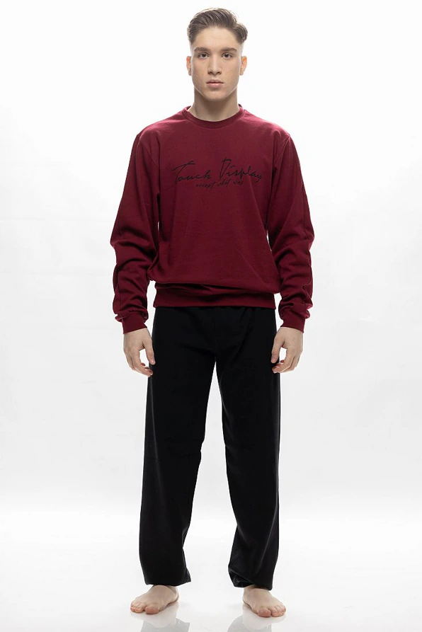 ΑΝΤΡΙΚΗ ΜΑΚΡΙΑ ΒΑΜΒΑΚΕΡΗ INTERLOCK ΠΙΤΖΑΜΑ ΜΕ ΤΥΠΩΜΑ "TOUCH DISPLAY ACCEPT WHAT WAS"