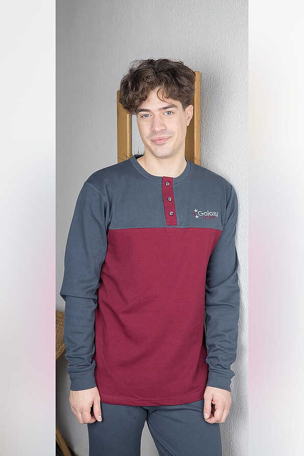 MAN LONG COTTON INTERLOCK PYJAMAS BUTTONS OPENING WITH CUFFED LEGS