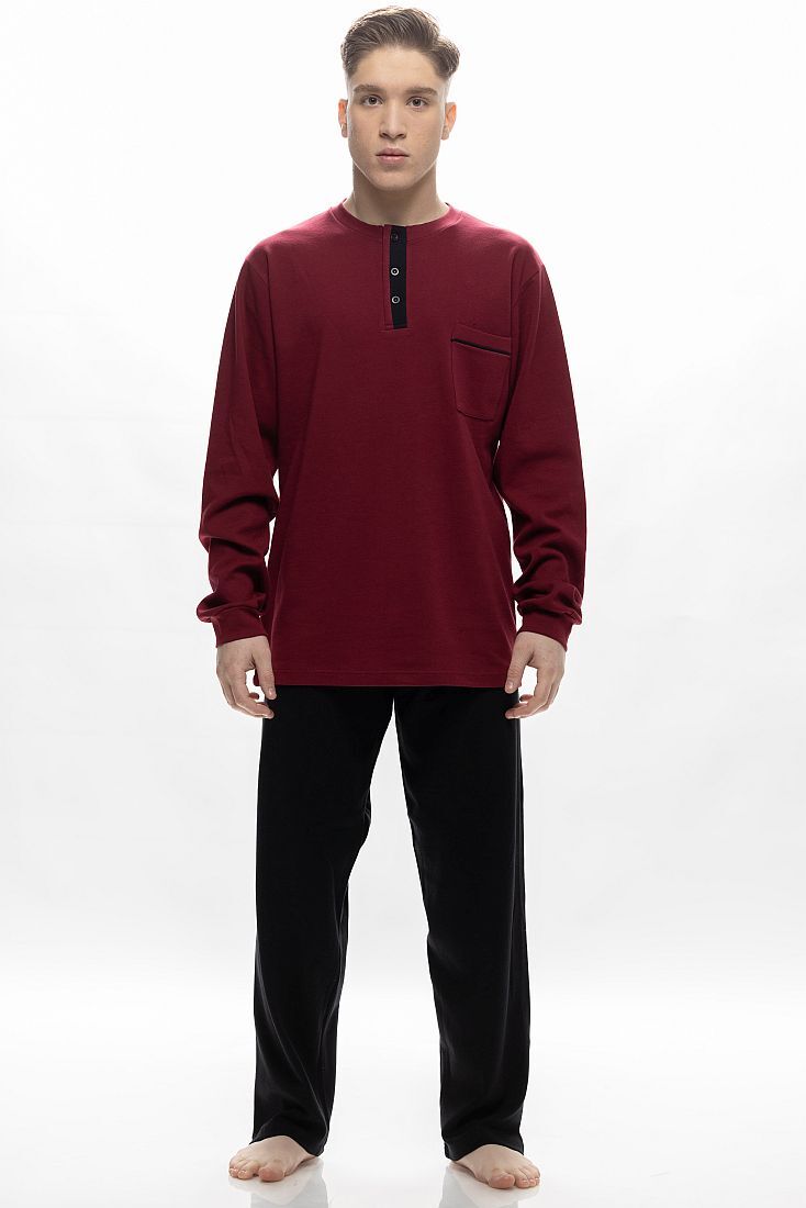 MAN LONG COTTON INTERLOCK PYJAMAS WITH SERAPH OPENING AND CHEST POCKET