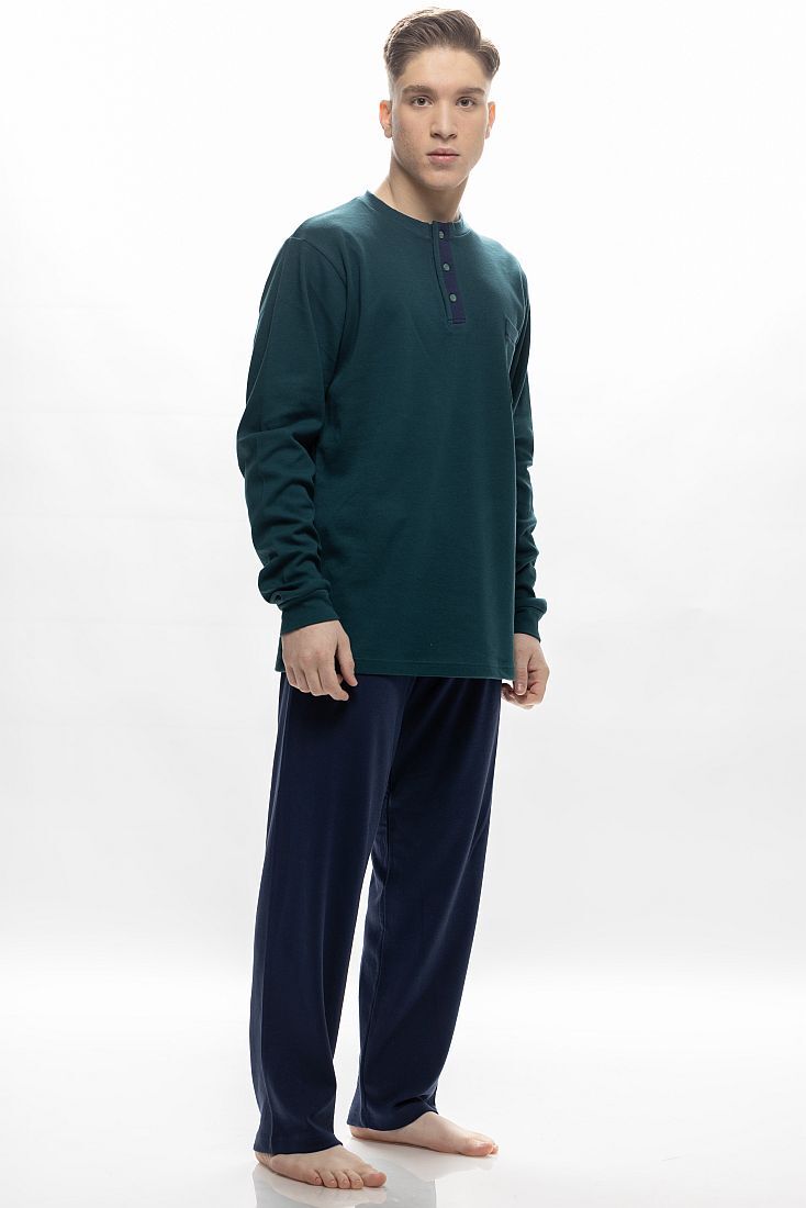 MAN LONG COTTON INTERLOCK PYJAMAS WITH SERAPH OPENING AND CHEST POCKET
