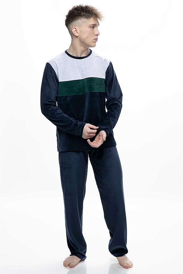 MAN LONG VELOUR PYJAMAS WITH OPEN LEG PLAIN PANTS