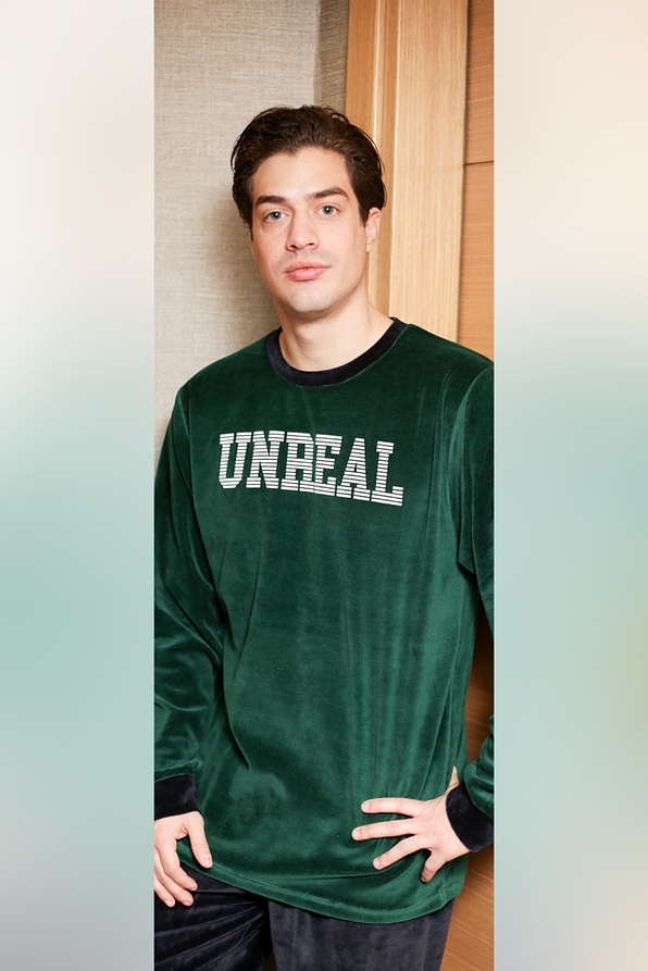 MAN COTTON VELOUR PYJAMAS WITH "UNREAL" PRINT PATTERN OPEN LEGS
