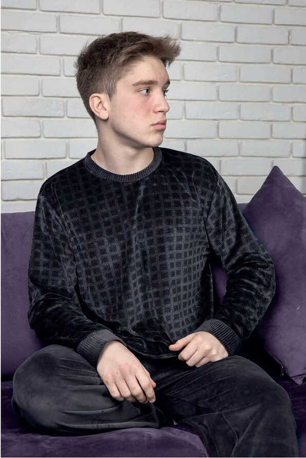 MAN LONG VELOUR PYJAMAS TARTAN PLAIN OPEN LEGS