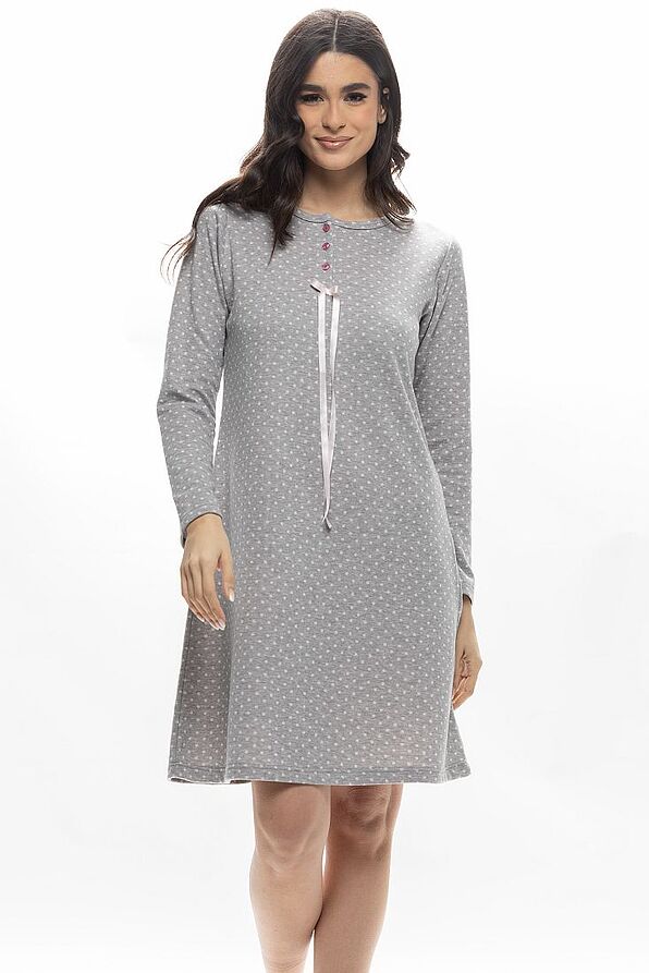 WOMAN MIDI COTTON INTERLOCK NIGHTDRESS WITH SERAPH OPENING AND DOT PATTERN