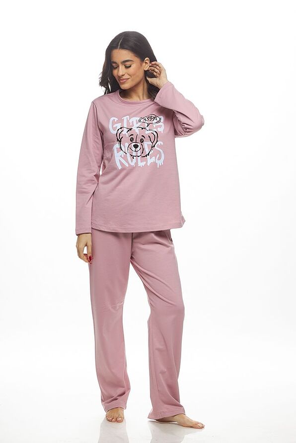WOMAN LONG COTTON PYJAMAS WITH BRUSHED INTERNAL OPEN LEG PANTS & GIRLS RULES PRINT