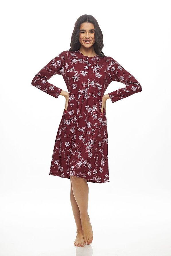 WOMAN MIDI COTTON INTERLOCK NIGHTDRESS FLORAL BUTTON PLACKET & FRONT PLEATS