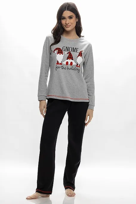 WOMAN LONG COTTON PYJAMAS WITH CHRISTMAS PRINT "GNOME FOR THE HOLIDAYS"