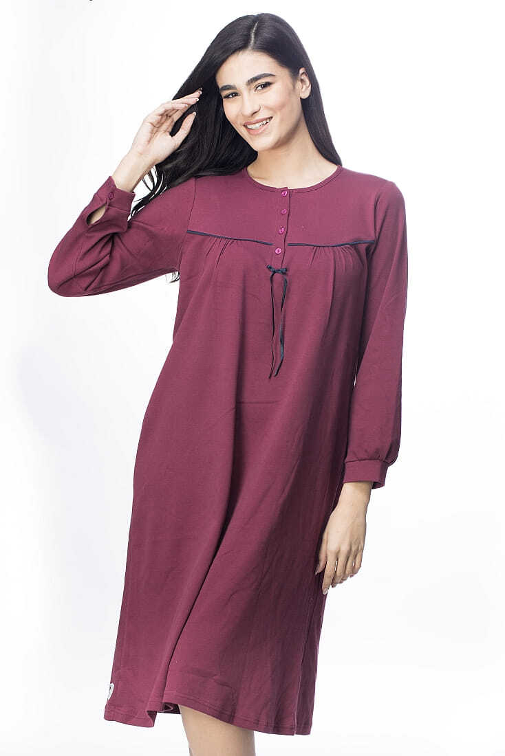 WOMAN LONG COTTON NIGHTDRESS PLAIN BUTTON OPENING