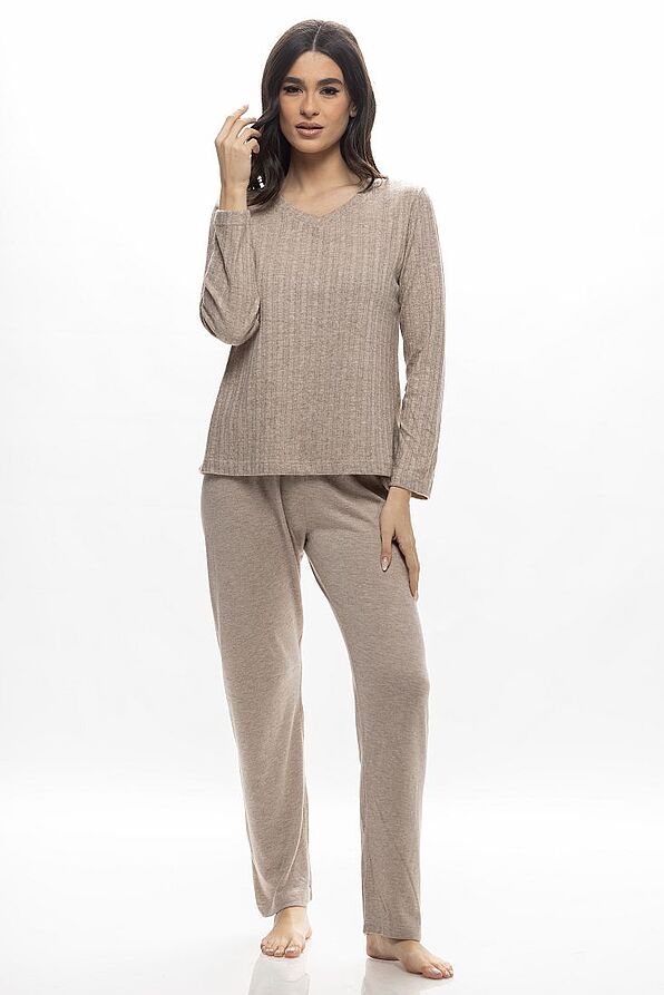 WOMAN LONG COTTON PYJAMAS SOLID COLOR WITH CASMIRE KNIT