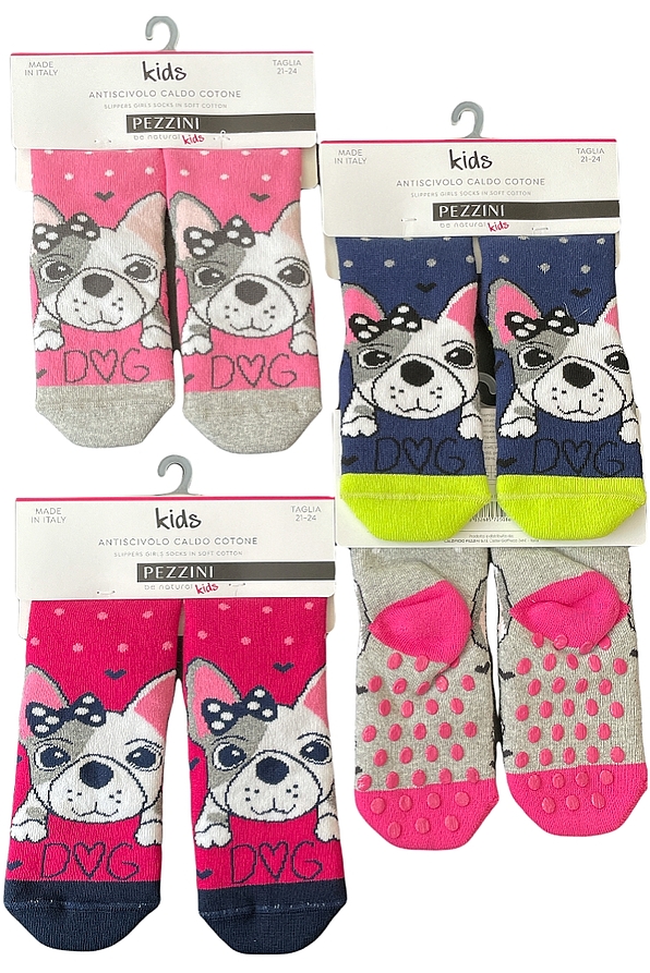 GIRL COTTON FASHION SOCKS WITH ABS AND DOG AND DOTS PATTERN
