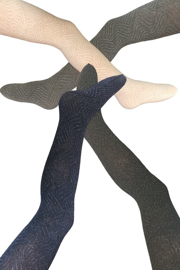 GIRL OPAQUE VISCOSE 3D TIGHTS WITH LUREX AND WAVES PATTERN ULTRA SOFT