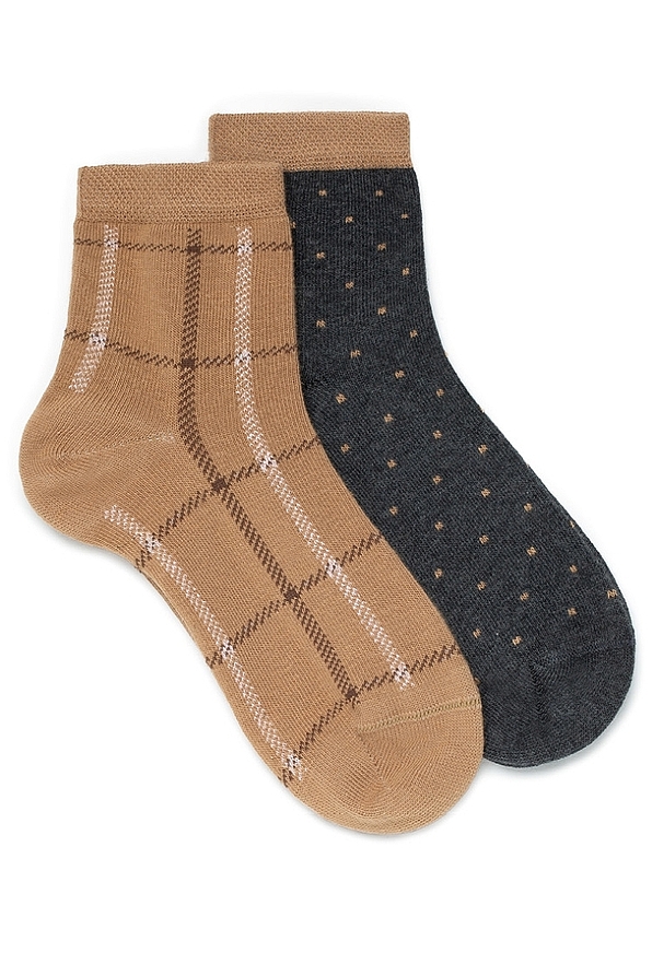 GIRL COMBED COTTON SOCKS WITH LUREX TARTAN PATTERN OR DOTS AND SEAMLESS TOES