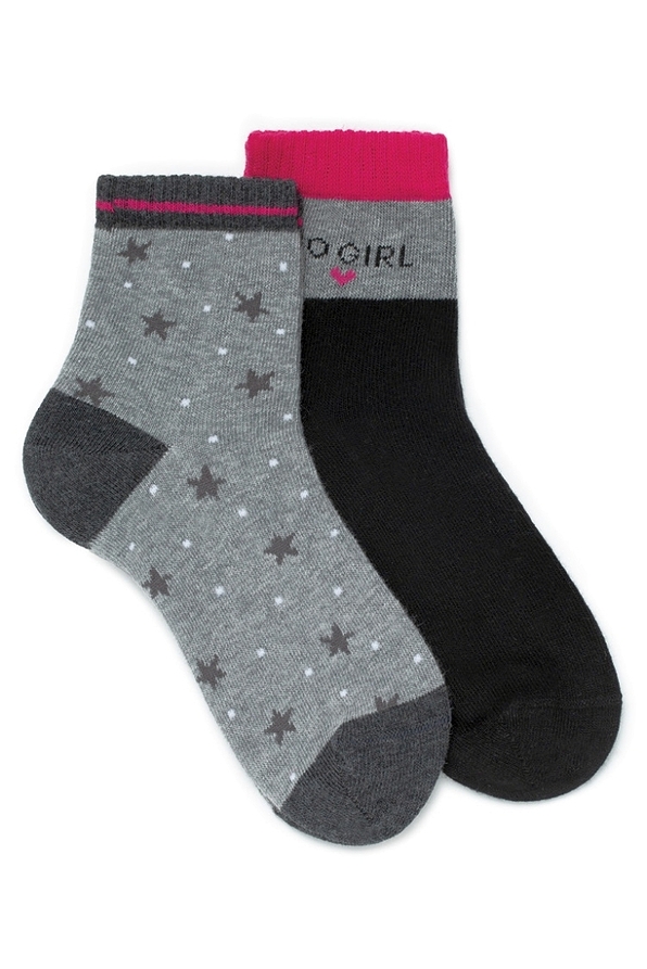 GIRL COMBED COTTON SOCKS WITH GO GIRL MOTIF OR STARS PATTERN AND SEAMLESS TOES