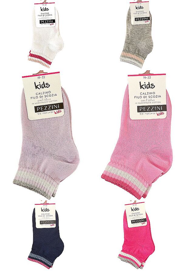GIRL MERCERIZED COTTON FASHION SOCKS WITH LUREX STRIPES ON BAND