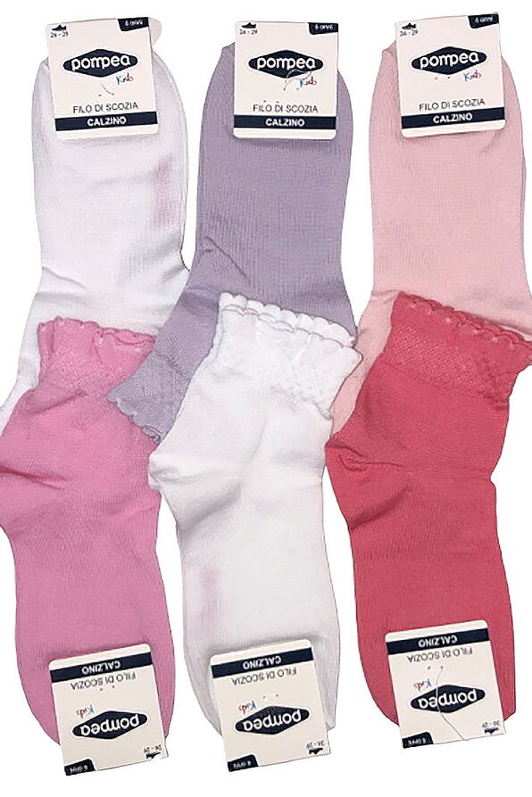 6-PACK ALICE GIRL MERCERIZED COTTON ANKLE SOCKS PLAIN FINE TRIMMING