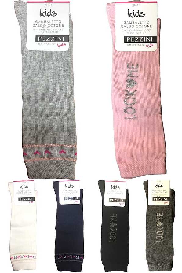 GIRL COMBED COTTON KNEE-HIGHS SOCKS PLAIN WITH LUREX LETTERING PATTERN
