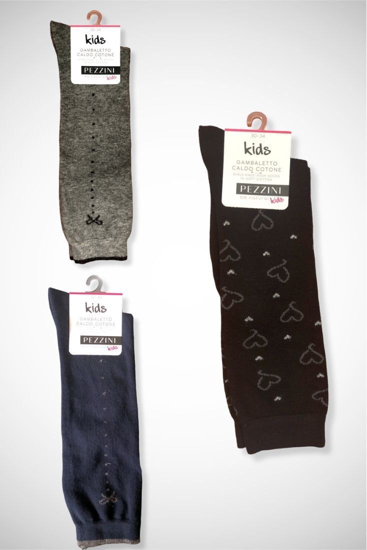 GIRL COMBED COTTON LONG  SOCKS WITH HEARTS OR BOW LUREX PATTERN AND SEAMLESS TOES