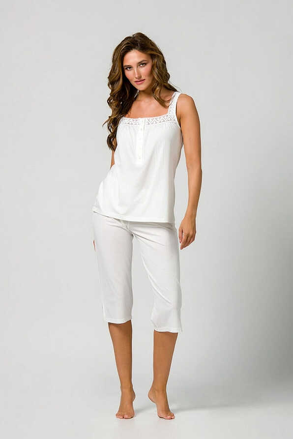 WOMAN PYJAMAS CAPRI ORGANIC COTTON SLEEVELESS BUTTON OPENING AND LACE FINISHING