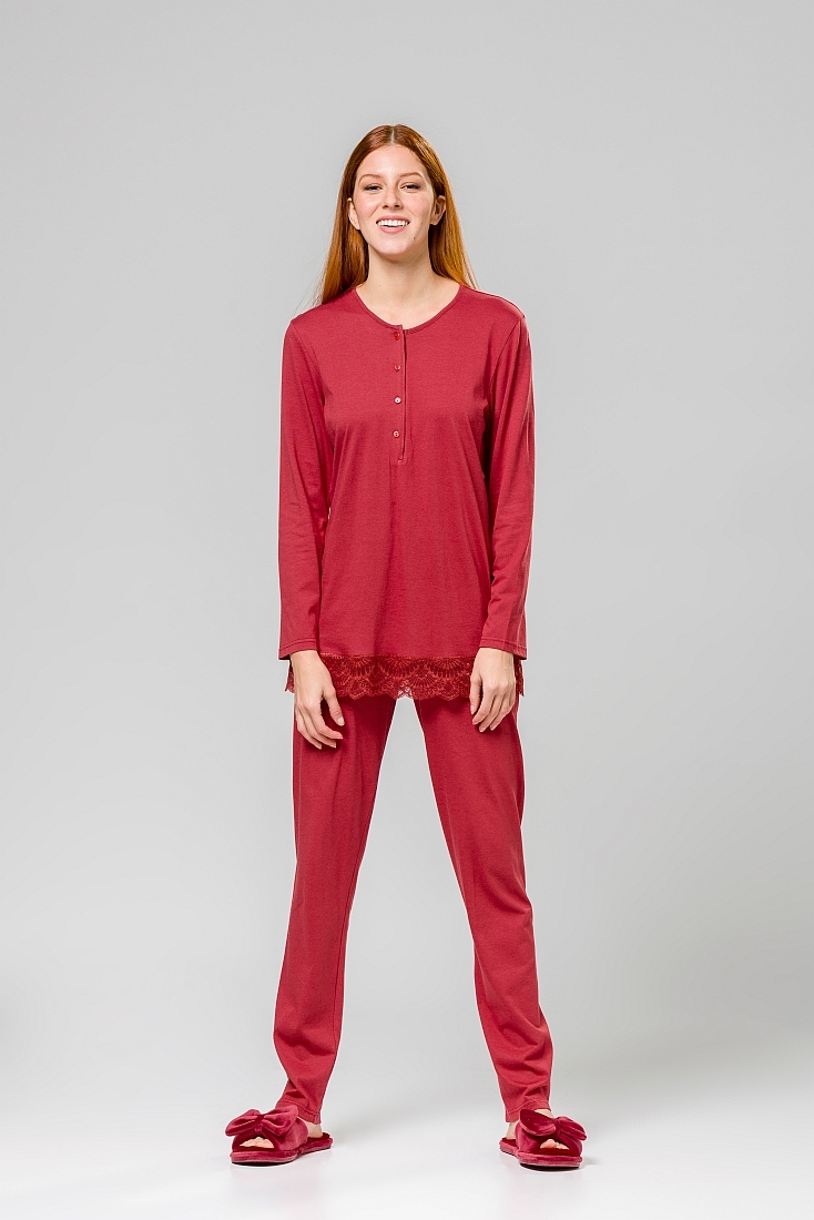 ΓΥΝΑΙΚΕΙΑ ΠΙΤΖΑΜΑ MODAL ΜΟΝΟΧΡΩΜΗ ΜΕ ΒΑΘΙΑ ΠΑΤΙΛΕΤΑ ΚΑΙ ΔΑΝΤΕΛΑ ΣΤΟ ΤΕΛΕΙΩΜΑ ΙΔΑΝΙΚΗ ΓΙΑ ΘΗΛΑΣΜΟ ΑΝΟΙΧΤΟ ΜΠΑΤΖΑΚΙ