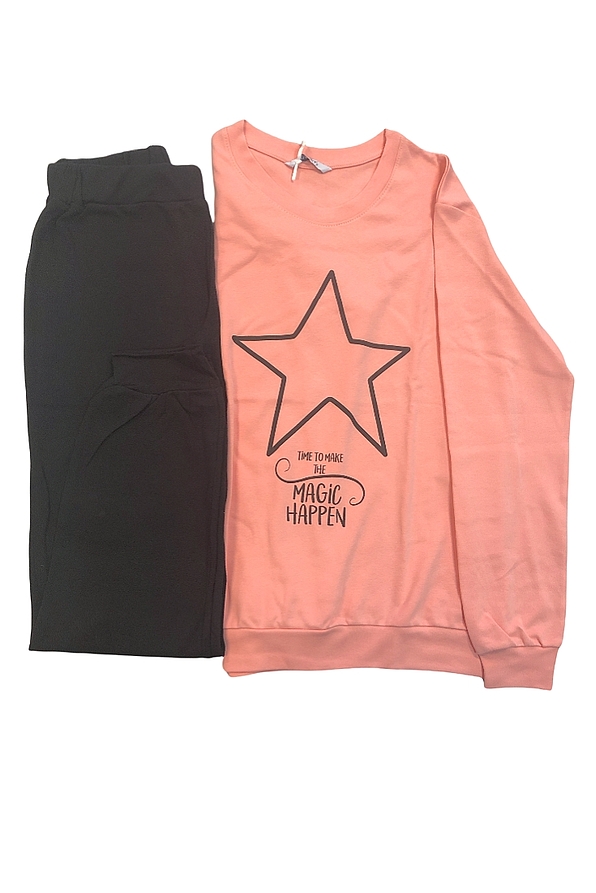 WOMAN COTTON PYJAMAS STAR PRINT PATTERN ANKLE CUFFED LEGS