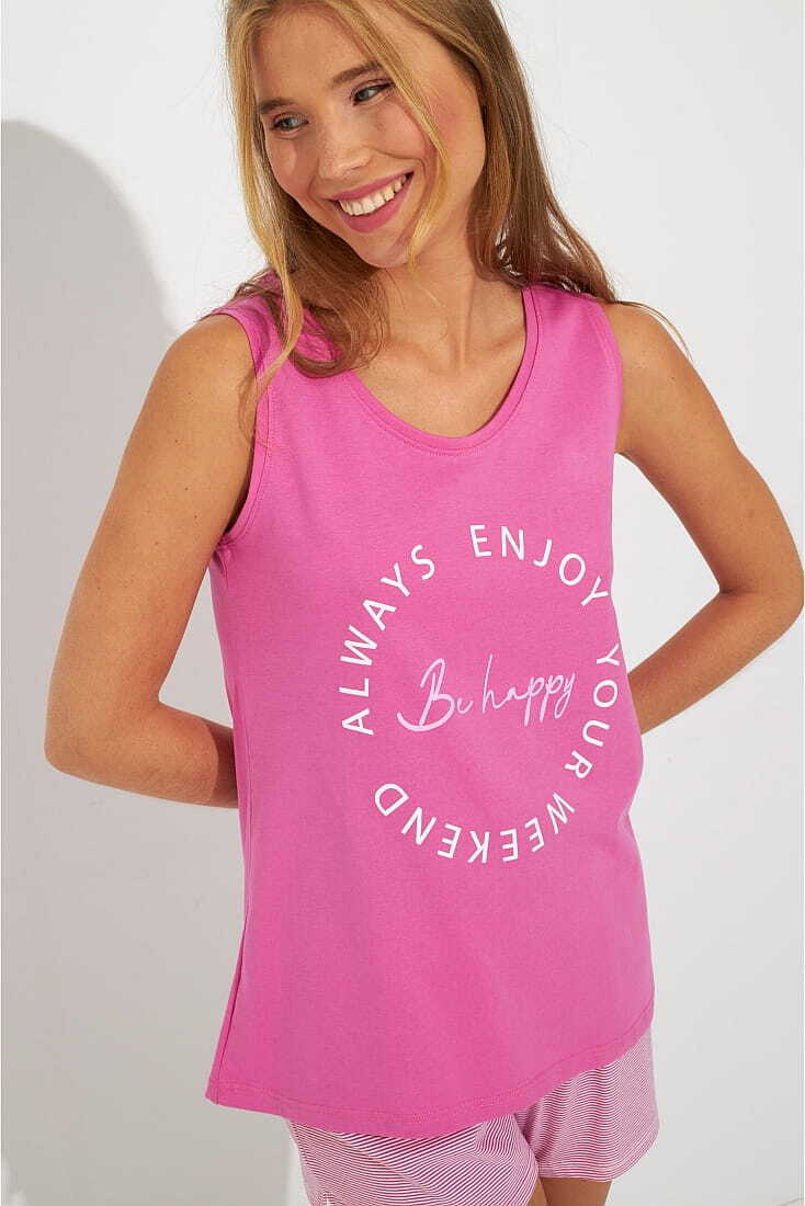 ΓΥΝΑΙΚΕΙΑ MODAL ΠΙΤΖΑΜΑ KONTH ΡΙΓΕ ΜΕ ΣΤΑΜΠΑ BE HAPPY ΑΝΟΙΧΤΟ ΛΑΙΜΟ ΚΙ ΑΜΑΝΙΚΗ