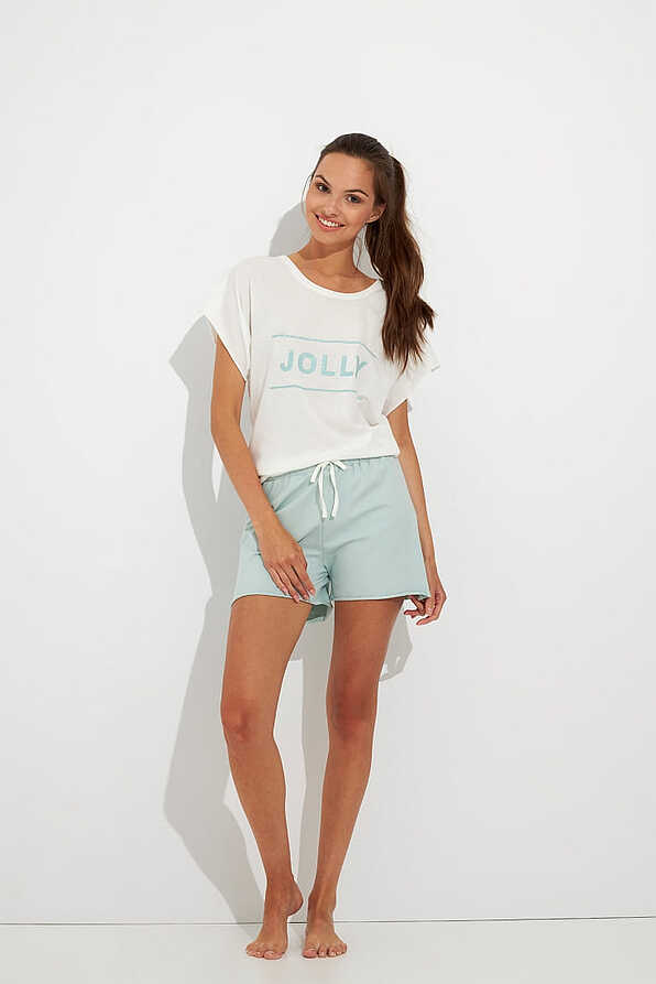 WOMΑN MODAL SHORT PYJAMAS WITH GLITTER JOLLY PRINT OPEN NECK AND SHORT SLEEVES