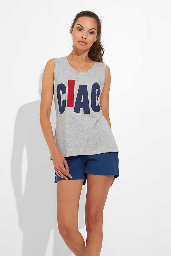 WOMΑN MODAL SHORT PYJAMAS WITH CIAO PRING SLEEVELESS OPEN NECK