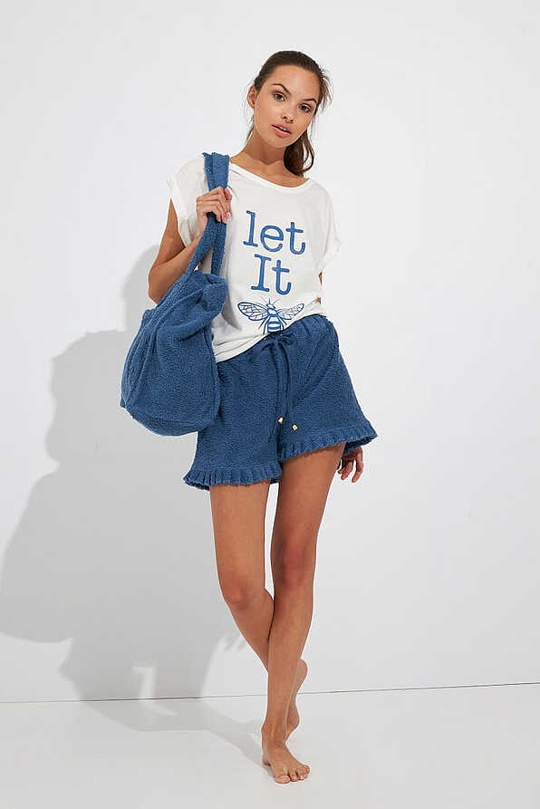 WOMAN SET TERRY COTTON SHORTS AND VISCOSE Τ-SHIRT OPEN NECK AND LET IT BE PATTERN
