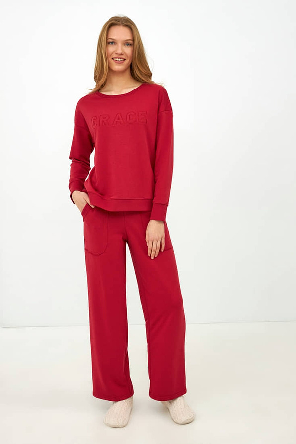 WOMAN SOFT COTTON TRACKSUIT PLAIN ROUND NECK OPEN LEGS AND POCKETS