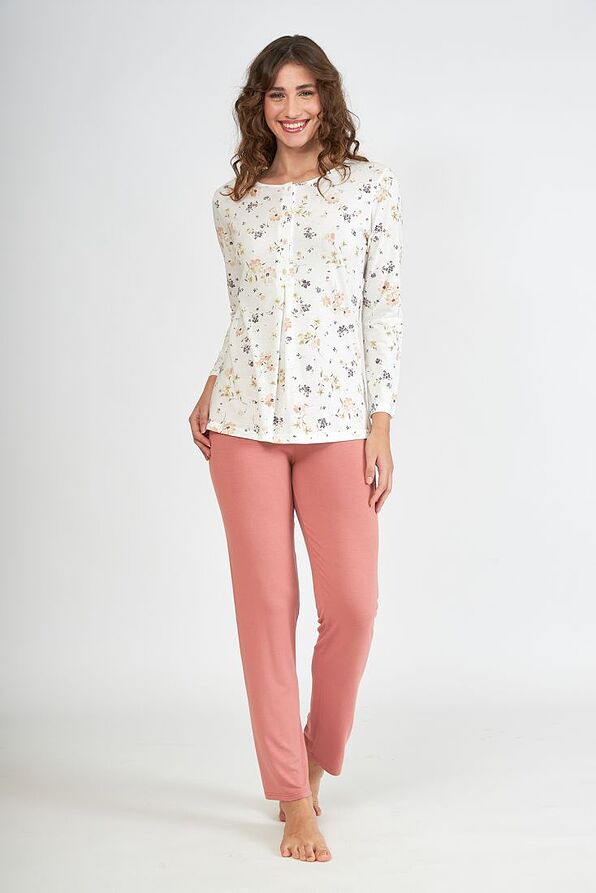 WOMAN LONG COTTON FLORAL PYJAMAS WITH SERAPH OPENING AND PLEAT