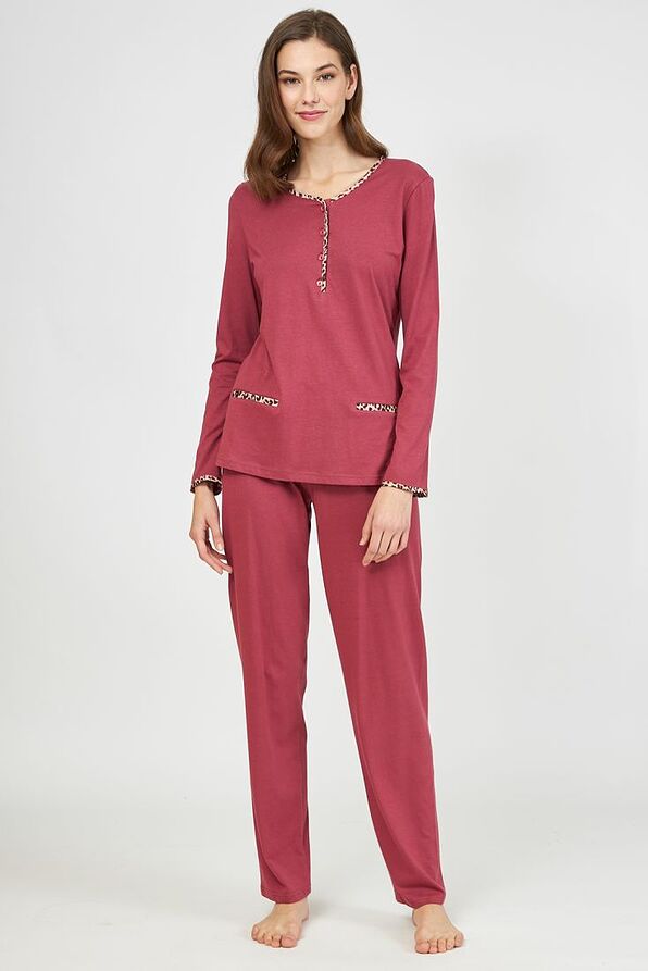 WOMAN LONG COTTON PYJAMAS WITH PLACKET & SATIN ANIMAL DETAILS