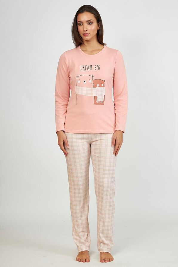 WOMAN LONG COTTON PYJAMAS WITH "DREAM BIG" PRINT AND CHECKERED PANTS