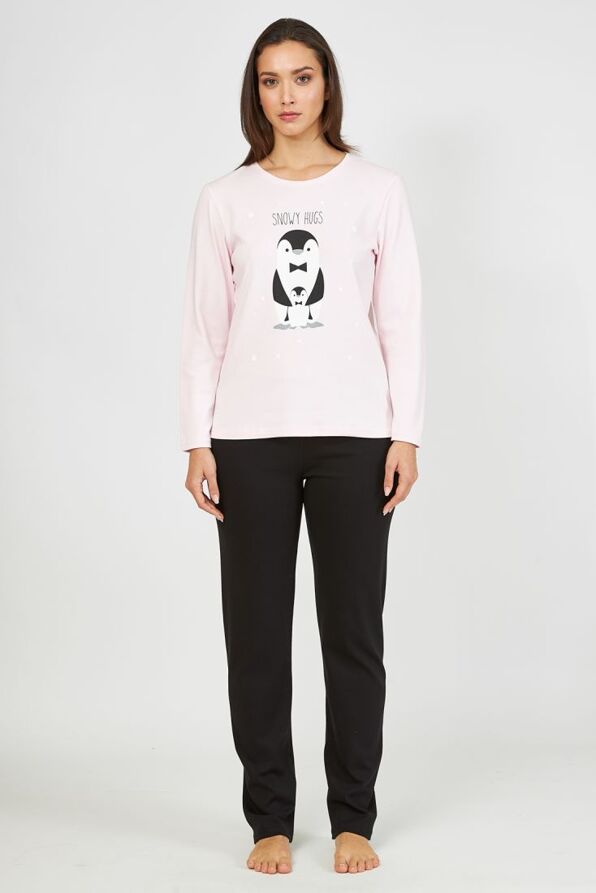 ΓΥΝΑΙΚΕΙΑ ΜΑΚΡΙΑ ΒΑΜΒΑΚΕΡΗ ΠΙΤΖΑΜΑ ΜΕ ΤΥΠΩΜΑ "SHOWY HUGS" & ΠΙΓΚΟΥΙΝΟ