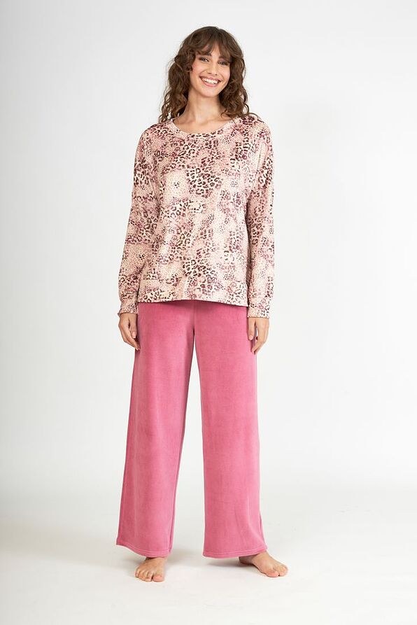 WOMAN LONG VELVET LOUNGEWEAR SET WITH LEOPARD PRINT
