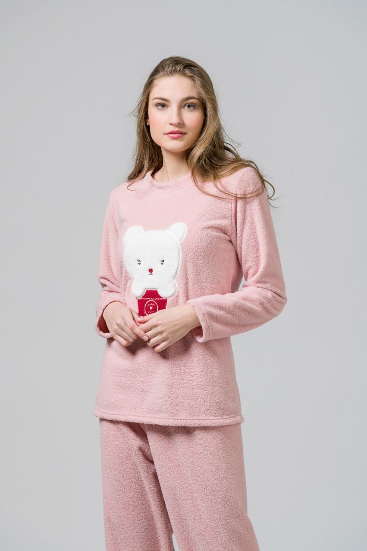 HARMONY - ΓΥΝΑΙΚΕΙΑ ΠΥΖΑΜΑ ΜΟΝΟΧΡΩΜΗ ΜΕ ΣΧΕΔΙΟ ΠΟΤΗΡΙ-ΓΑΤΑ