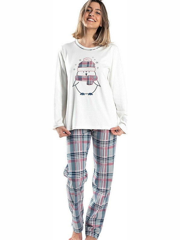 WOMEN COTTON SINGLE COLOR PYJAMAS WITH TARTAN TROUSERS