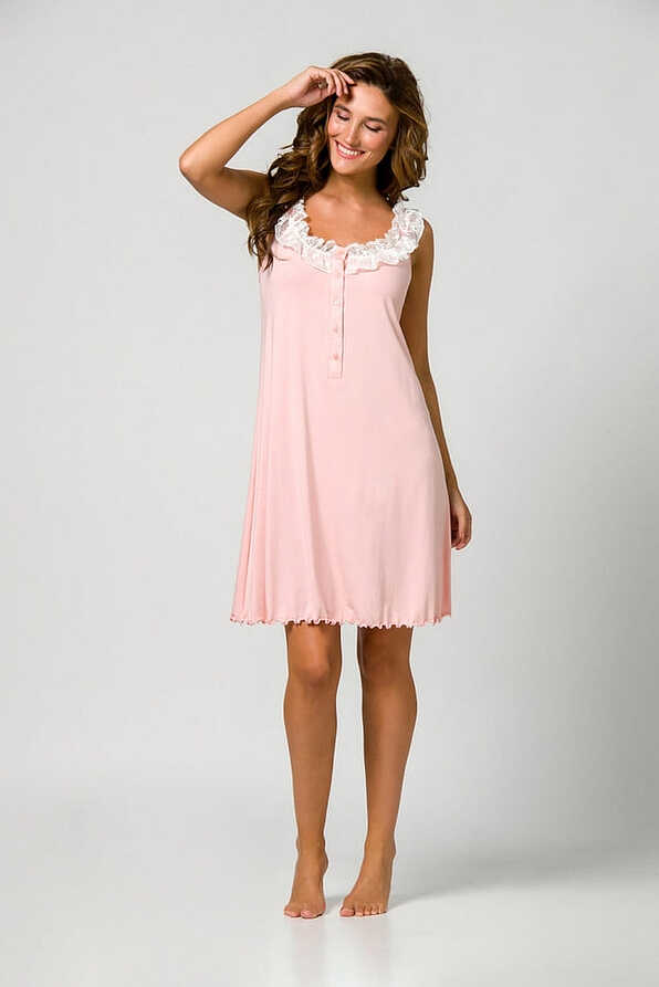 WOMAN VISCOSE NIGHTDRESS DEEP BUTTON OPENING TANK STRAPS AND LACE