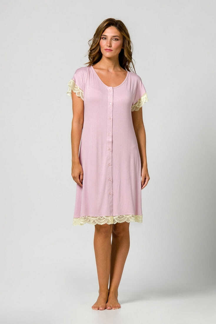 ΓΥΝΑΙΚΕΙΟ ΝΥΧΤΙΚΟ ΚΛΑΣΣΙΚΟ ΜΕ ΒΙΣΚΟΖΗ ΟΛΟ ΚΟΥΜΠΙΑ ΛΑΙΜΟΚΟΨΗ ΖΑΠΟΝΕ ΜΑΝΙΚΙ ΜΕ ΤΕΛΕΙΩΜΑΤΑ ΔΑΝΤΕΛΑΣ