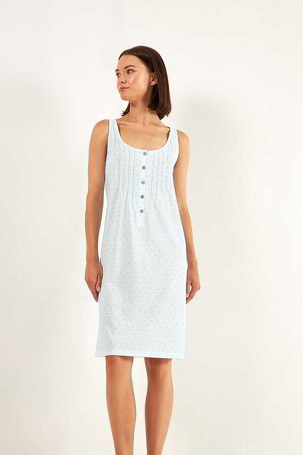 WOMAN MIDI COTTON NIGHTDRESS WITH TARTAN PATTERN DEEP BUTTON OPENING IDEAL FOR BREASTFEEDING