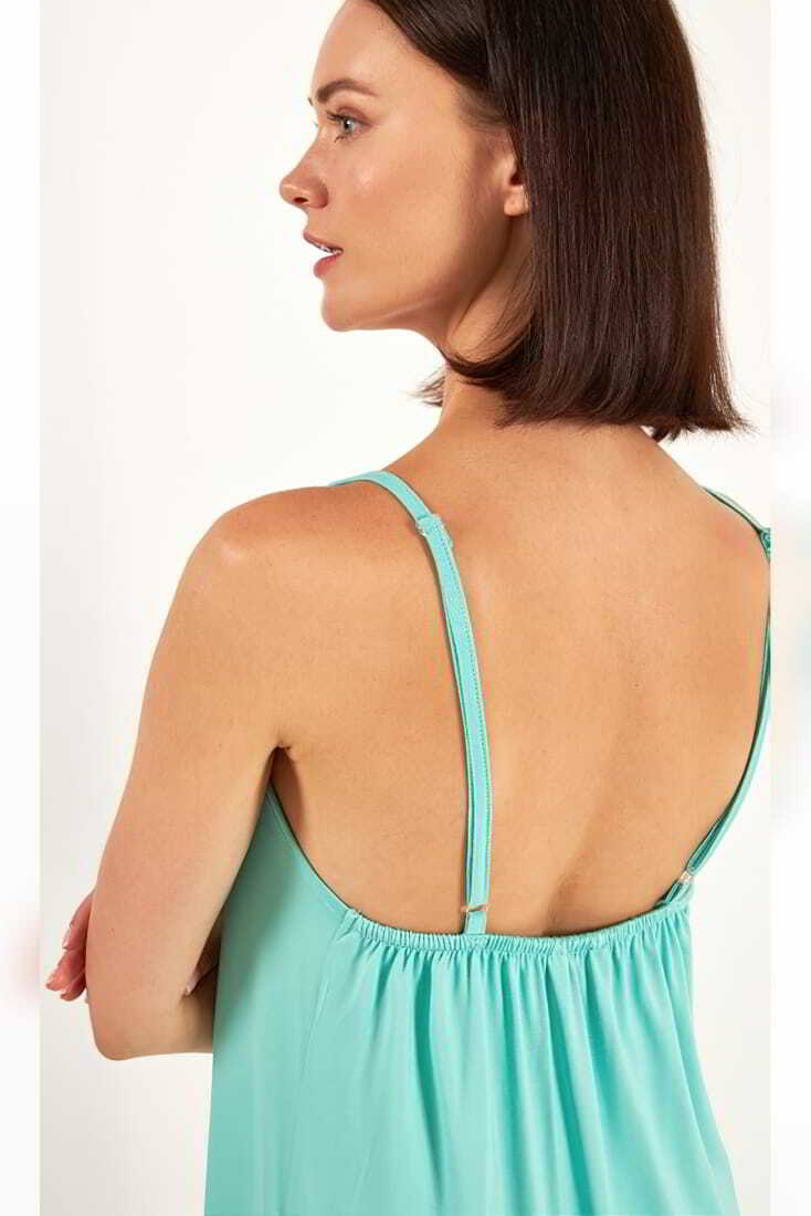 WOMAN MIDI VISCOSE NIGHTDRESS PLAIN WITH LACE DETAILS AND ADJUSTABLE STRAPS
