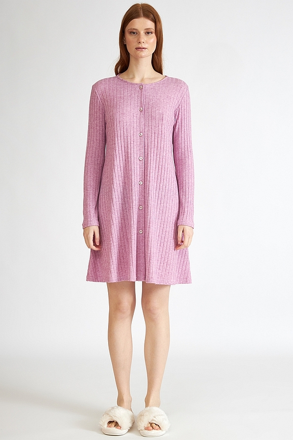 WOMAN SHORT PLAIN NIGHTDRESS WITH BUTTONS AND LONG SLEEVES