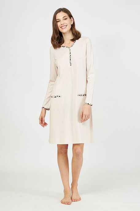 WOMAN MIDI COTTON MODAL NIGHTDRESS WITH SATIN ANIMAL DETAILS & SERAPH OPENING