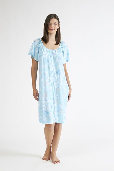 WOMAN LONG MODAL-COTTON NIGHTDRESS WITH ALL BUTTON FRONT & FLORAL PATTERN