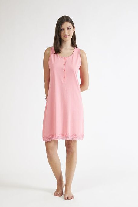 WOMAN MIDI MODAL NIGHTDRESS PLAIN WITH DEEP SERAPH NECK LINE & LACE TRIMMING